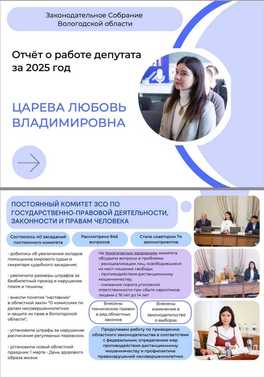 Любовь Царева представила отчет о депутатской деятельности за 2025 год
