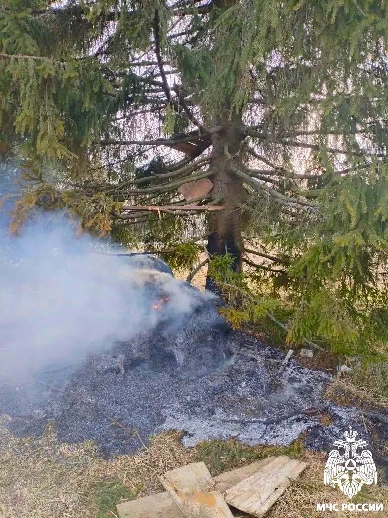 2 рулона сена сгорели из-за детской шалости с огнём