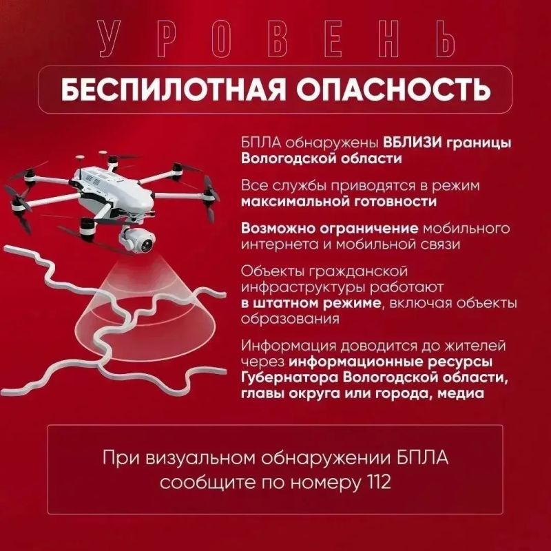 Напомним, режим «Беспилотная опасность» вводят, если в небе заметили дрон, который движется к определенному региону