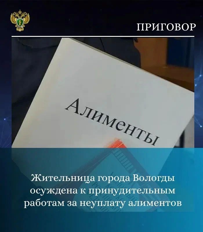 Жительница города Вологды осуждена к принудительным работам за неуплату алиментов