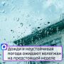 Дожди и неустойчивая погода ожидают вологжан на предстоящей неделе