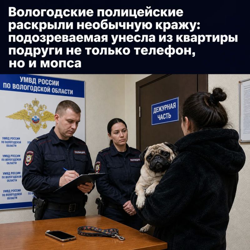 Вологодские полицейские раскрыли необычную кражу: подозреваемая унесла из квартиры подруги не только телефон, но и мопса