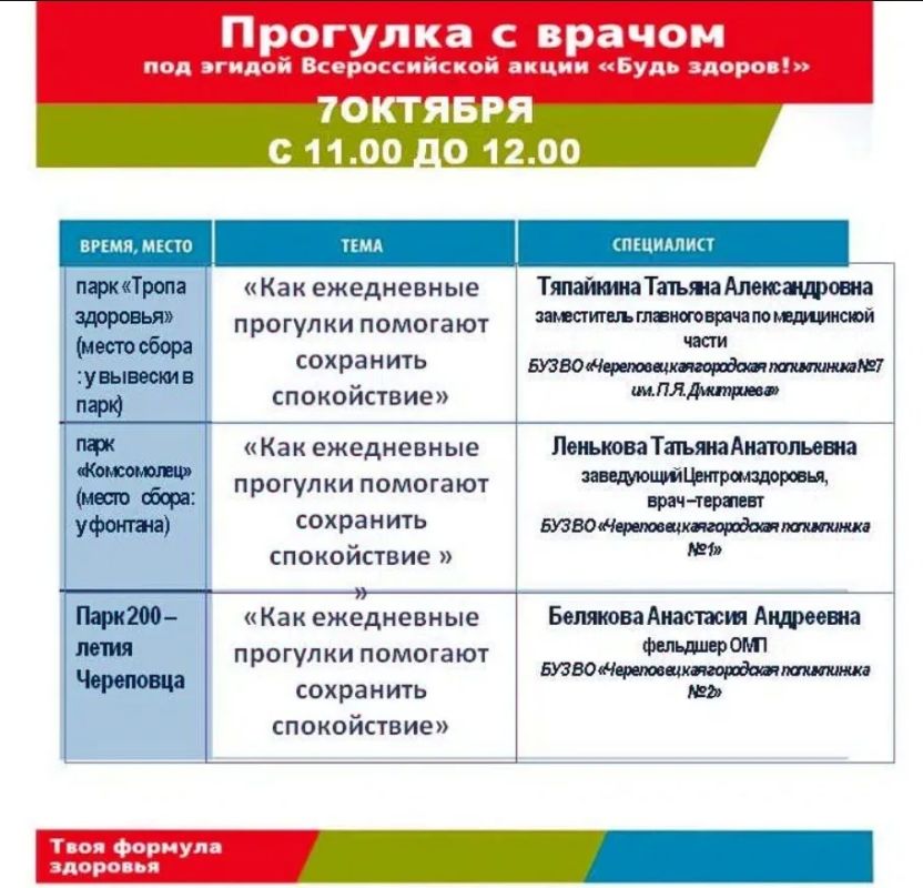 После летних каникул в Череповце возобновляется ежемесячная оздоровительно-просветительская акция «Прогулка с врачом»